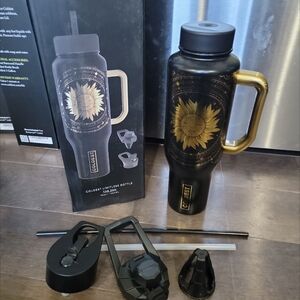 Black and Gold Sunflower Water Bottle